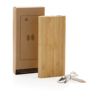 Logo trade promotional item photo of: Bamboo 8.000 mAh 5W wireless powerbank