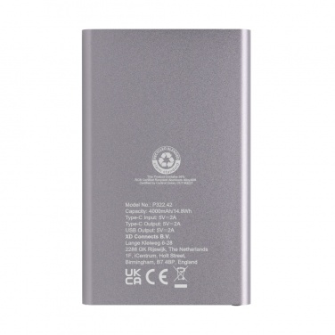 Logo trade corporate gifts image of: RCS recycled plastic/aluminum 4000 mah powerbank with type C