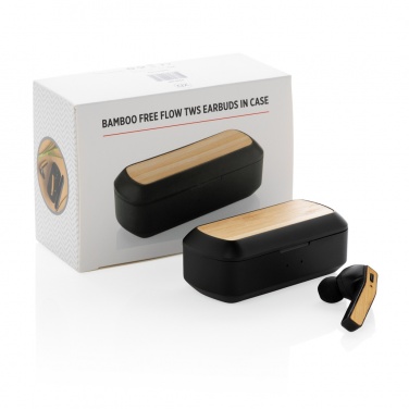 Logotrade promotional gift image of: Bamboo Free Flow TWS earbuds in case