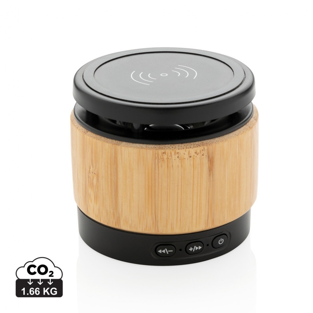 Logo trade promotional merchandise photo of: Bamboo wireless charger speaker