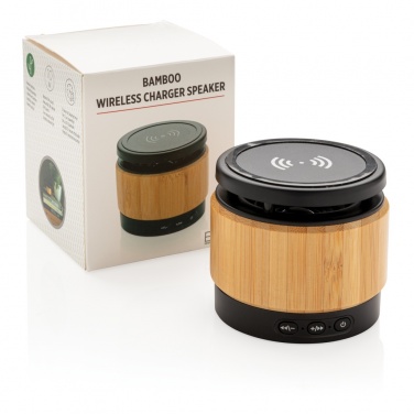 Logotrade promotional product image of: Bamboo wireless charger speaker