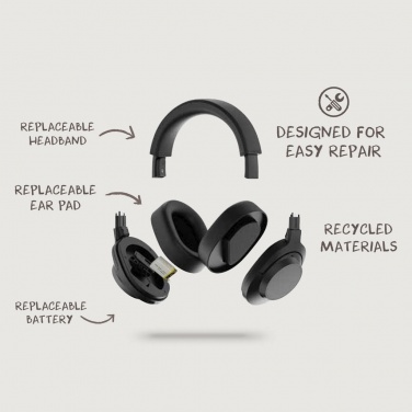 Logo trade promotional item photo of: Irvine RCS recycled and repairable ANC wireless headphone