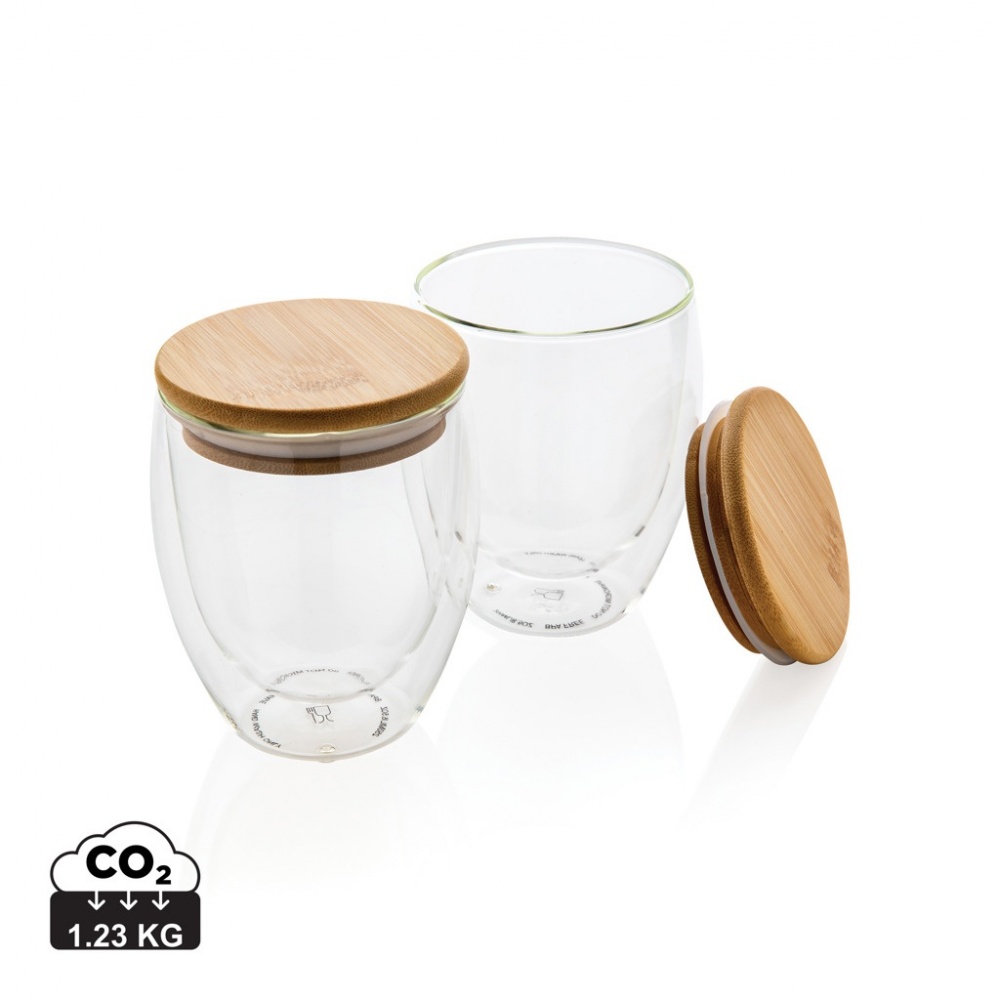 Logotrade business gifts photo of: Double wall borosilicate glass with bamboo lid 250ml 2pc set
