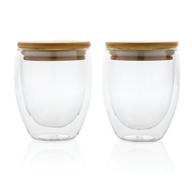 Logotrade promotional product picture of: Double wall borosilicate glass with bamboo lid 250ml 2pc set