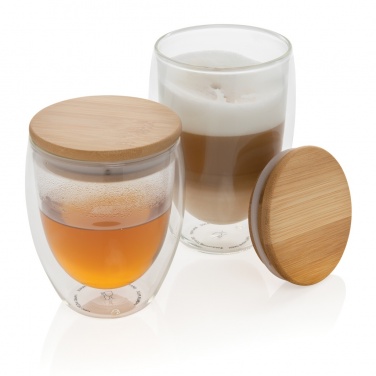 Logo trade promotional merchandise photo of: Double wall borosilicate glass with bamboo lid 250ml 2pc set