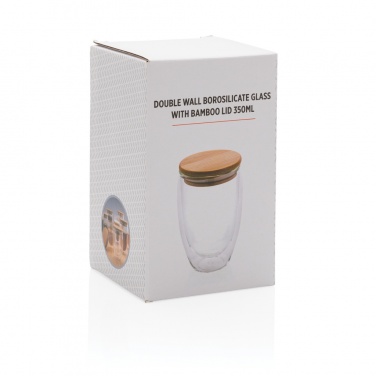 Logo trade promotional gifts picture of: Double wall borosilicate glass with bamboo lid 350ml