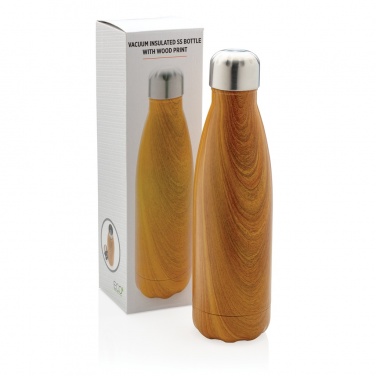 Logo trade promotional giveaways picture of: Vacuum insulated stainless steel bottle with wood print