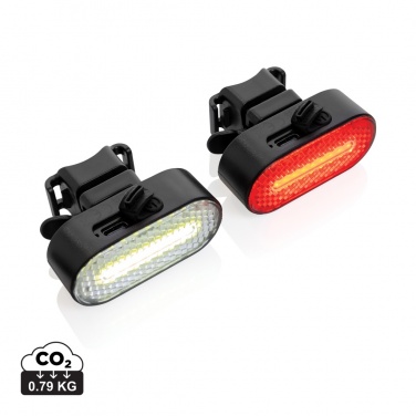 Logo trade promotional merchandise photo of: Lumino RCS recycled plastic USB re-chargeable bike light set