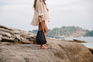 Logotrade business gift image of: Impact AWARE™ recycled denim drawstring backpack