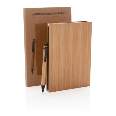 Logo trade promotional giveaways picture of: A5 Bamboo notebook & pen set