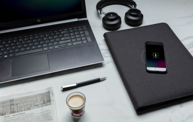 Logo trade promotional gifts image of: Air 5W wireless charging portfolio A4 w/ 5000 mAh powerbank