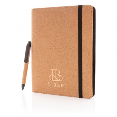 Logo trade promotional gifts image of: Deluxe cork portfolio A5 with pen