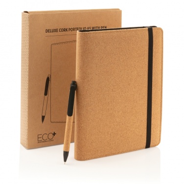 Logo trade promotional gift photo of: Deluxe cork portfolio A5 with pen