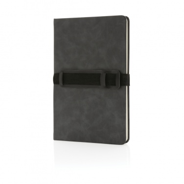 Logo trade business gifts image of: Deluxe hardcover PU notebook A5 with phone and pen holder