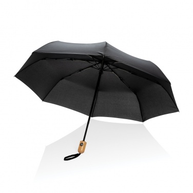 Logo trade promotional giveaways image of: 21" Impact AWARE™ RPET 190T bamboo auto open/close umbrella