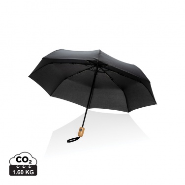Logo trade promotional giveaway photo of: 21" Impact AWARE™ RPET 190T bamboo auto open/close umbrella
