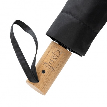 Logo trade business gifts image of: Kaycey 21" AWARE™ RPET Acacia wood mini auto open umbrella