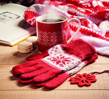 Logo trade promotional giveaways picture of: Winter gift mug and gloves set