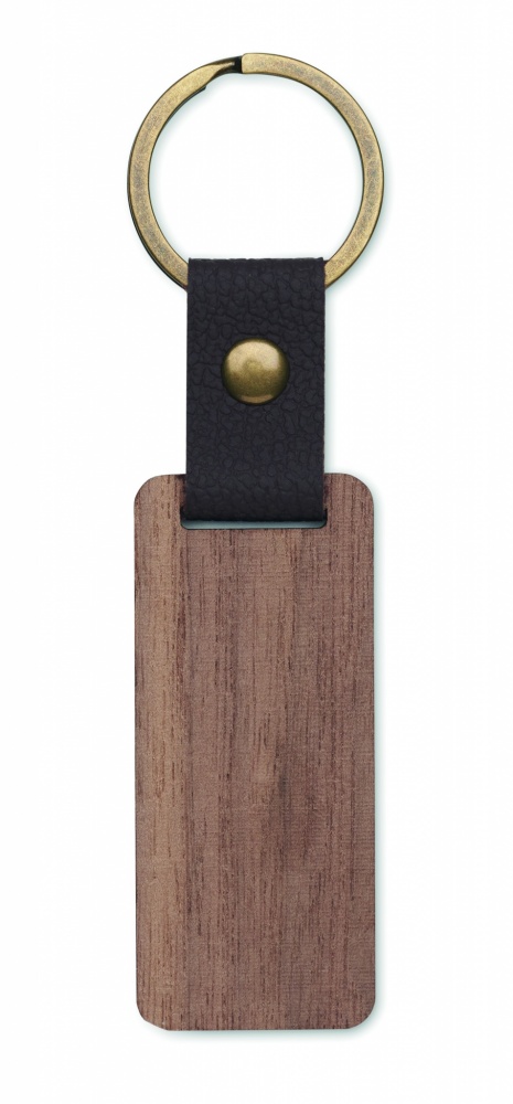 Logo trade promotional merchandise picture of: Key ring in walnut and PU Kokkola