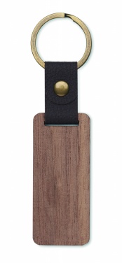 Logo trade promotional merchandise photo of: Key ring in walnut and PU Kokkola