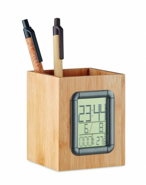 Logotrade advertising product image of: Bamboo pen holder and LCD clock