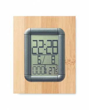 Logo trade advertising products image of: Bamboo pen holder and LCD clock
