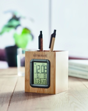 Logotrade promotional item image of: Bamboo pen holder and LCD clock