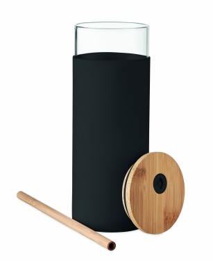 Logo trade promotional products image of: Glass tumbler 450ml bamboo lid
