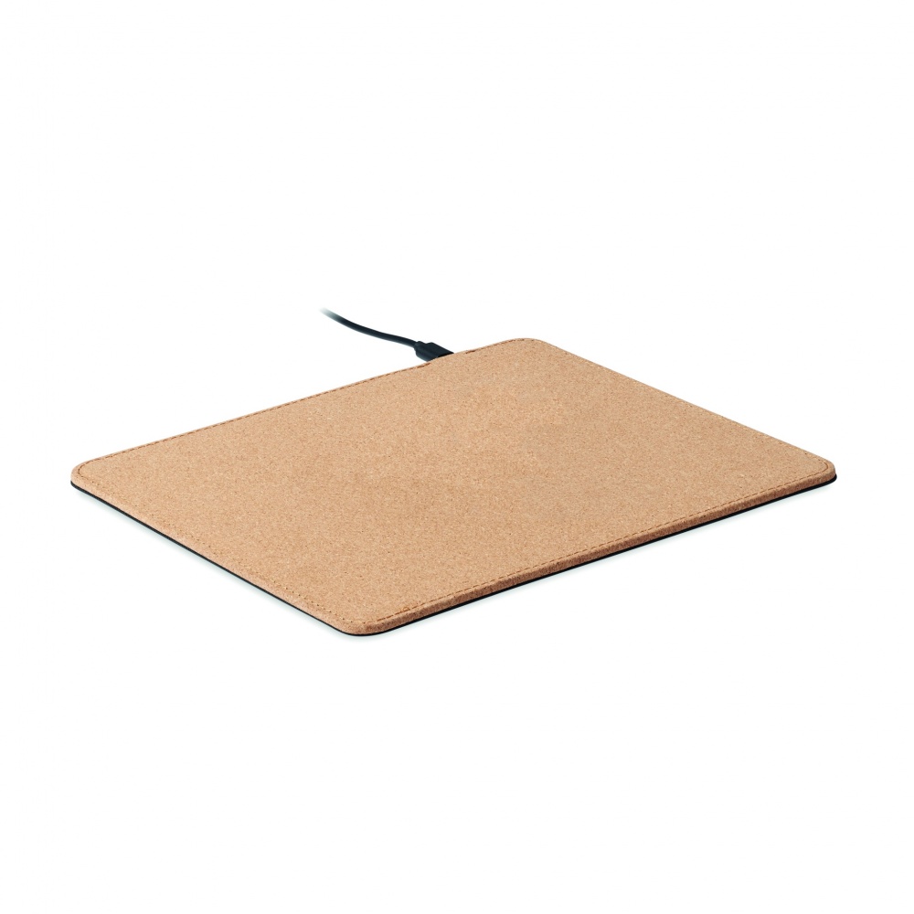 Logo trade promotional gifts image of: Cork mouse mat charger 15W