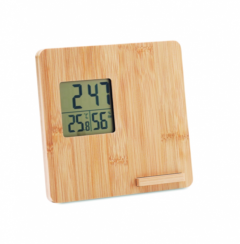 Logo trade advertising products picture of: Bamboo weather station 10W