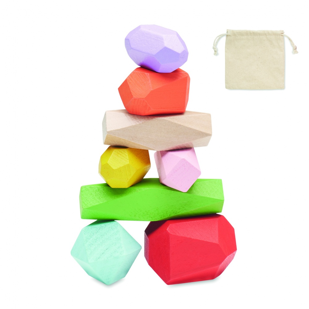 Logo trade business gifts image of: 8 stacking wood rocks in pouch