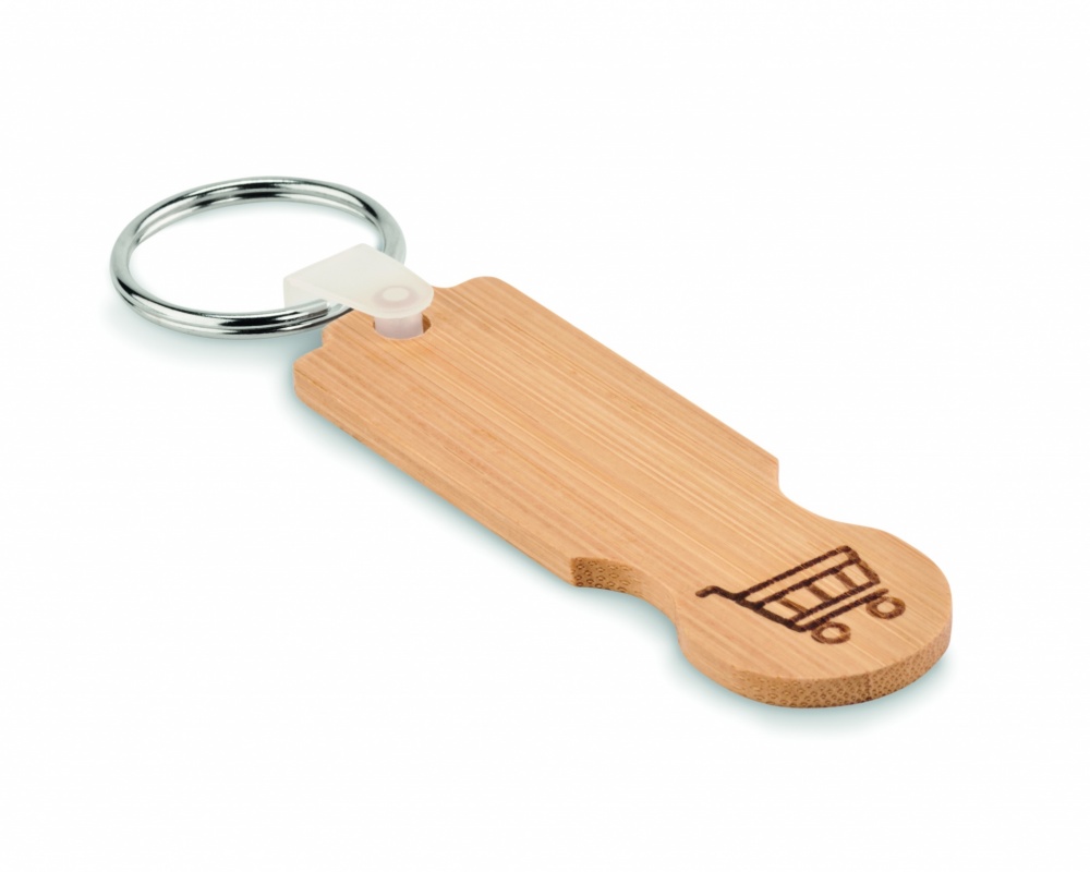 Logo trade corporate gifts image of: Bamboo euro token key ring Rauma