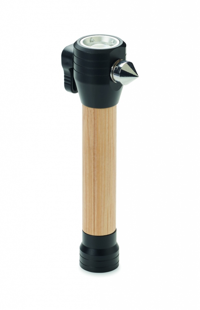 Logotrade promotional items photo of: 3-in-1 bamboo flashlight with an emergency hammer and seatbelt cutter