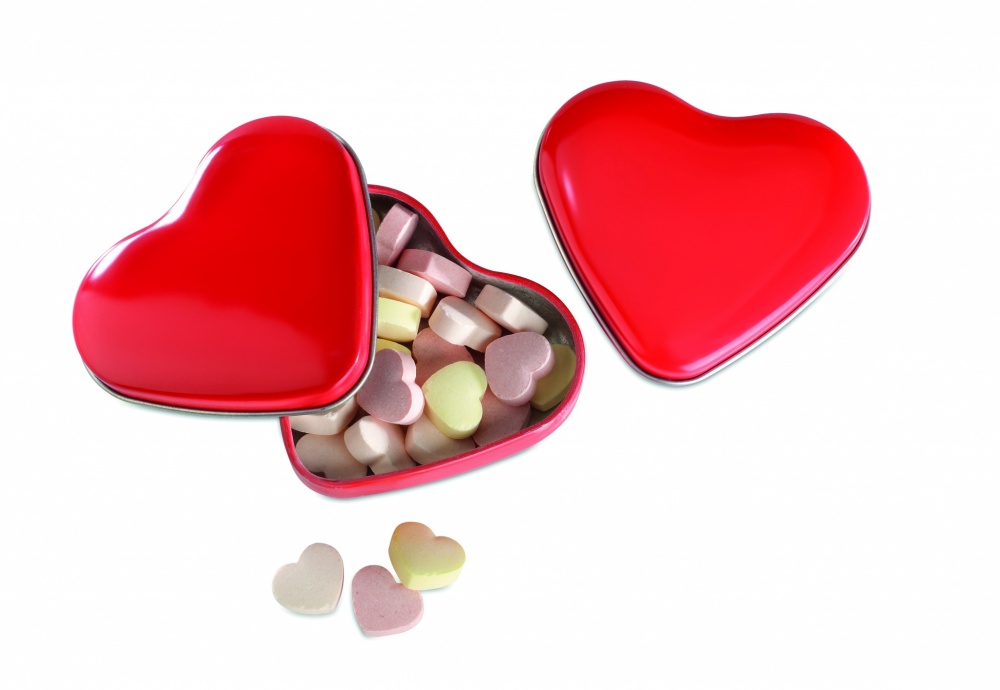 Logo trade promotional merchandise picture of: Heart tin box with candies