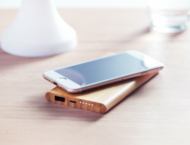 Logo trade promotional merchandise image of: Wireless power bank in bamboo 6000mAh ARENA