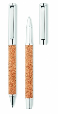 Logo trade promotional merchandise photo of: Metal Ball pen set in cork box