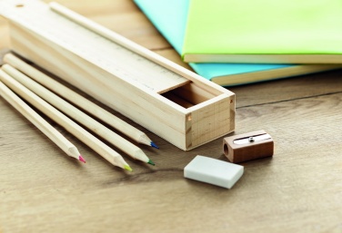 Logo trade promotional giveaways image of: Stationery set in wooden box