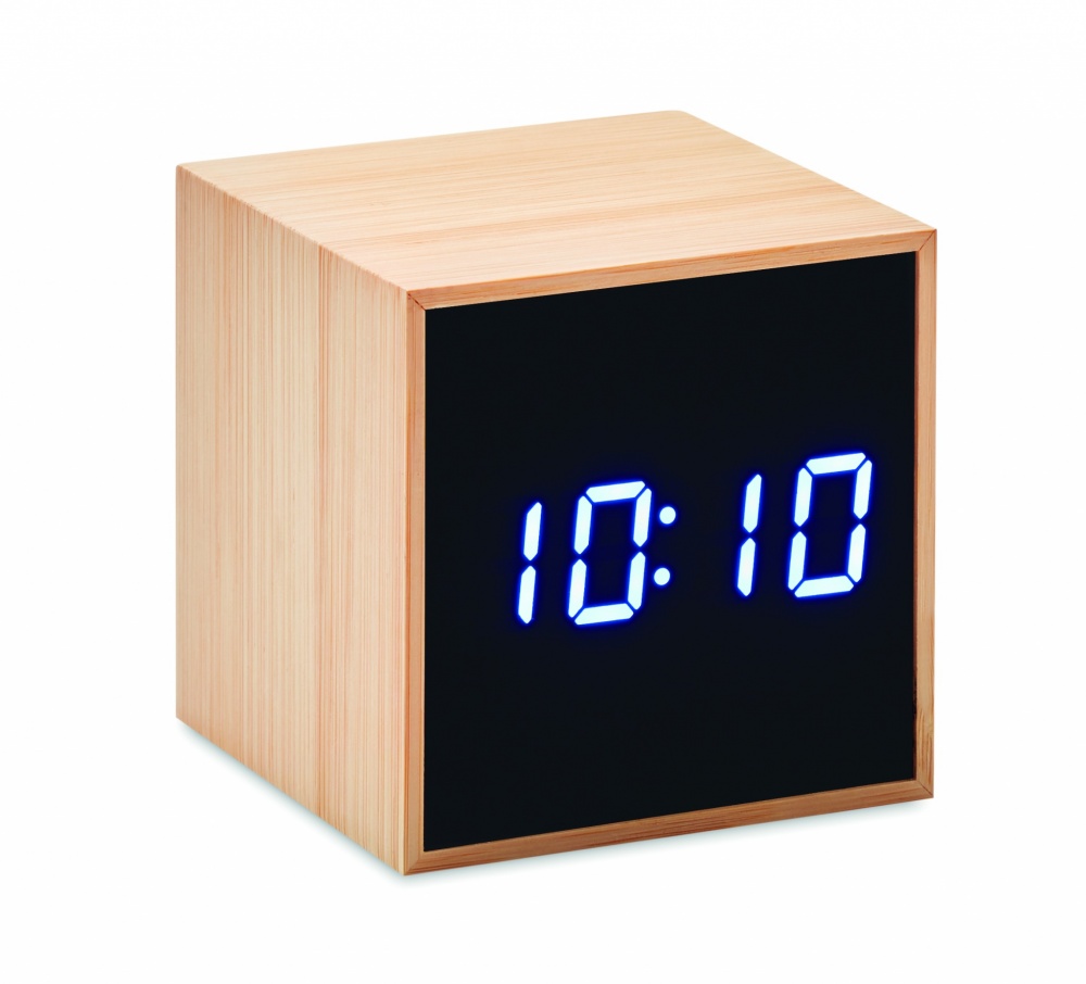 Logo trade corporate gifts picture of: LED alarm clock bamboo casing Dortmund