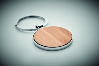 Logo trade promotional merchandise photo of: Round key ring metal bamboo Dobele