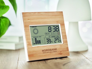 Logo trade promotional item photo of: Weather station bamboo front TURKU