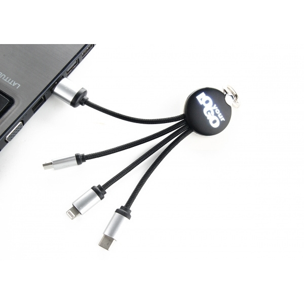 Logo trade business gift photo of: 3in1 cable with enlighted logo for engraving, RXD-368