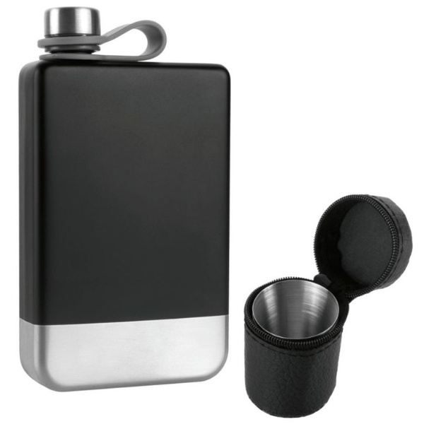 Logo trade corporate gifts picture of: Hip flask set TAHAT Schwarzwolf