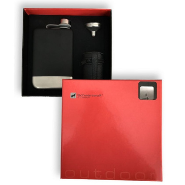 Logo trade promotional merchandise photo of: Hip flask set TAHAT Schwarzwolf