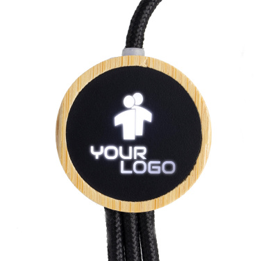 Logo trade promotional products image of: 3-in-1 cable with elighted logo in a wooden casing, LH-ZMU06