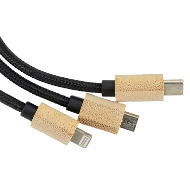 Logotrade promotional item picture of: 3-in-1 cable with elighted logo in a wooden casing, LH-ZMU06