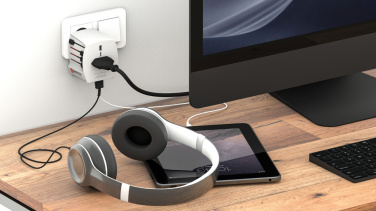 Logo trade business gifts image of: SKROSS World Travel Adapter MUV 2-pole with USB A and C