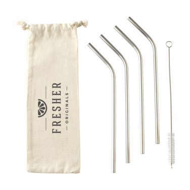 Logo trade promotional products image of: ECO RVS 4 pieces ECO Straw Set stainless-steel straws