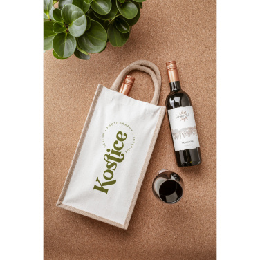 Logo trade corporate gift photo of: Jute Canvas Double Wine Bag