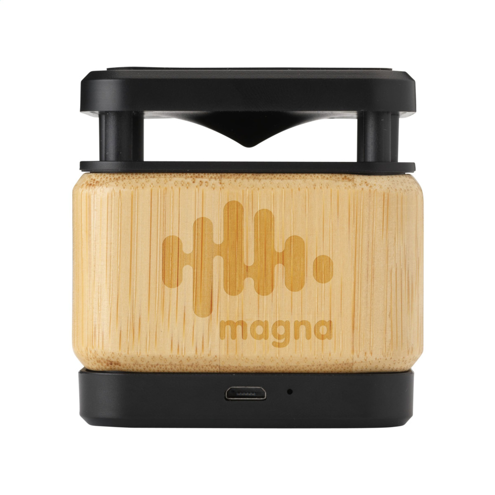 Logo trade promotional merchandise photo of: Bamboo Block Speaker with wireless charger