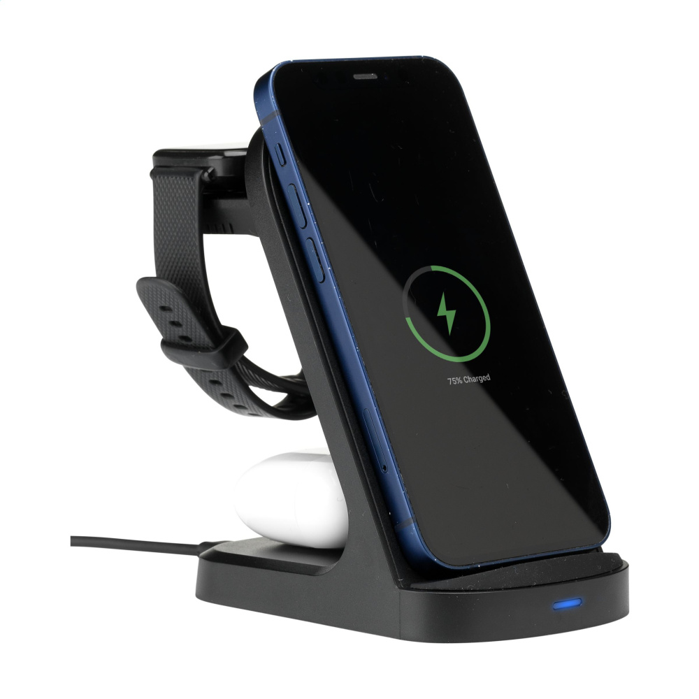 Logotrade promotional merchandise image of: Triple-Up RCS Recycled ABS Wireless Charger Stand